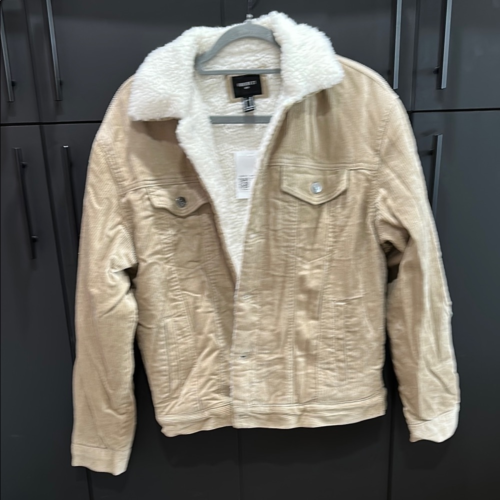 Forever 21 Tan Bomber Jacket with Sherpa Lining